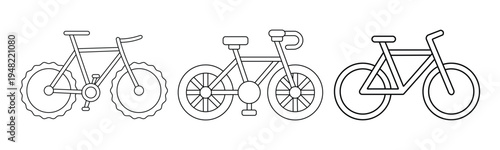 Bicycle Icon Set – Mountain Bike, Road Bike, Cycling Transport Silhouette Vector
