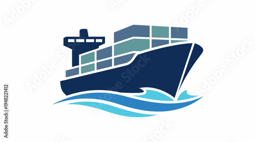 A modern logo of a cargo ship navigating ocean waves, symbolizing shipping and logistics, ideal for companies in maritime transportation and global trade industries.