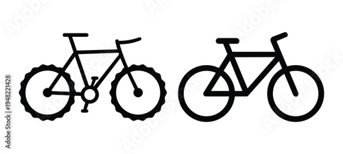 Bicycle Icon Set – Mountain Bike, Road Bike, Cycling Transport Silhouette Vector