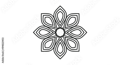 Intricate black and white floral design with symmetrical petal arrangement