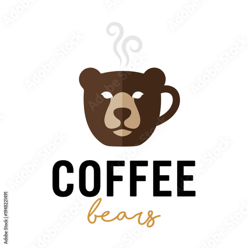 This fun and whimsical logo combines a bear face with a coffee cup, evoking warmth and joy, ideal for cafes or coffee-related businesses looking for a playful touch.