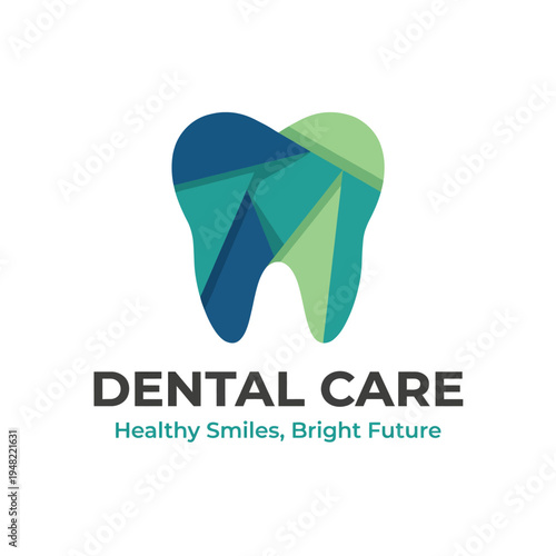 This logo design represents dental care with a stylized tooth created from geometric shapes, emphasizing healthy smiles and a bright future in dental health and hygiene.