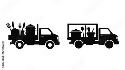 Detailed analysis of truck silhouettes with cooking equipment and supplies