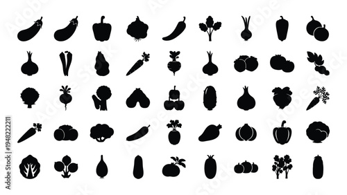 Comprehensive analysis of vegetable and fruit icons in a grid layout