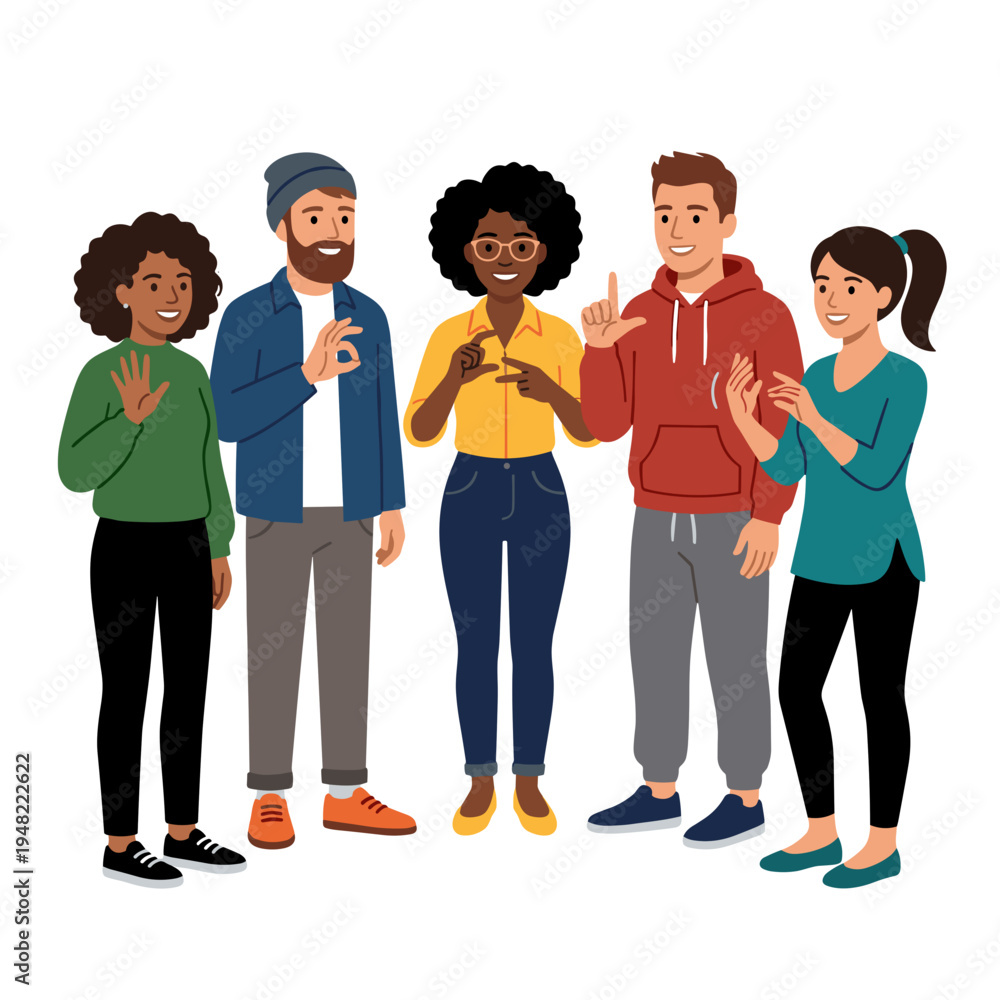Fototapeta premium Diverse students practicing sign language communication inclusive education concept