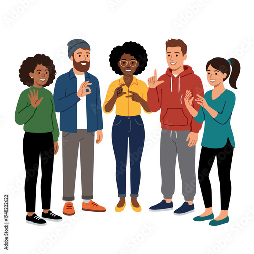 Diverse students practicing sign language communication inclusive education concept
