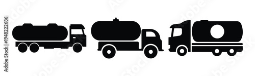 Tanker Truck Icon Set – Fuel Tanker, Liquid Transport Vehicle Silhouette Vector