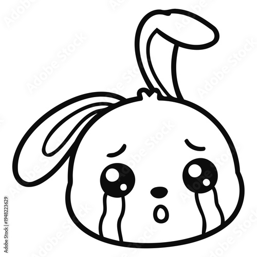 Cute Crying Bunny Line Art Illustration for Coloring Page