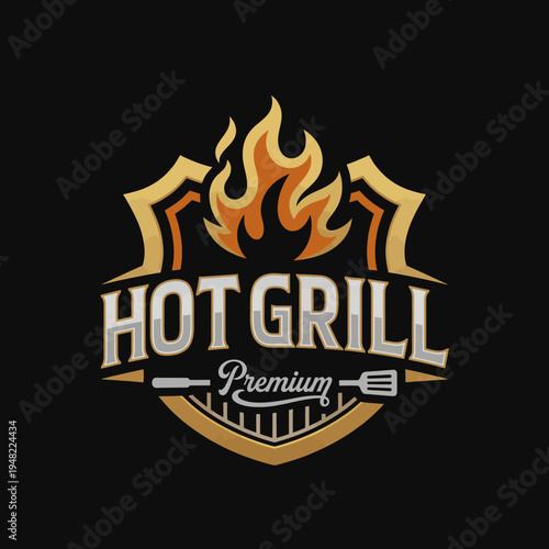 This logo design features a bold flame motif combined with grill elements, perfectly suited for a barbecue business that conveys quality, heat, and passionate culinary experiences.