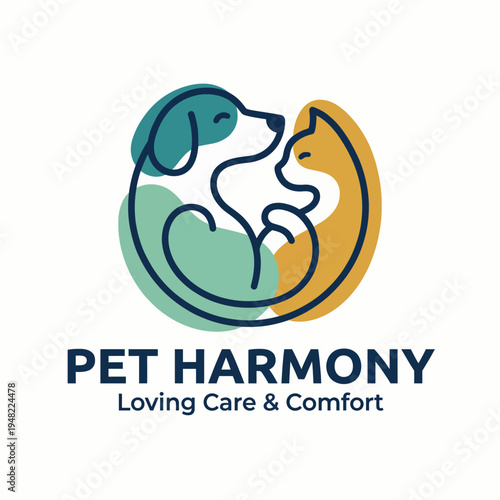 This logo design illustrates a harmonious bond between a dog and a cat, representing love and care for pets, ideal for any pet caring service or product.