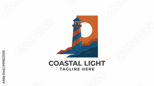 This artistic coastal light logo depicts a lighthouse under a sunset backdrop, representing guidance and safety, perfect for maritime businesses, travel agencies, or tourism services.