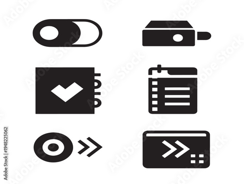 Clean toggle interface icons with dynamic switch and control silhouette designs