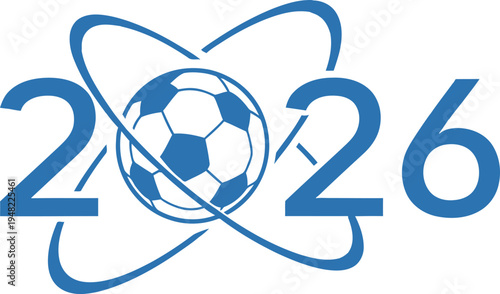 Abstract 2026 soccer championship logo with soccer ball and dynamic shapes
