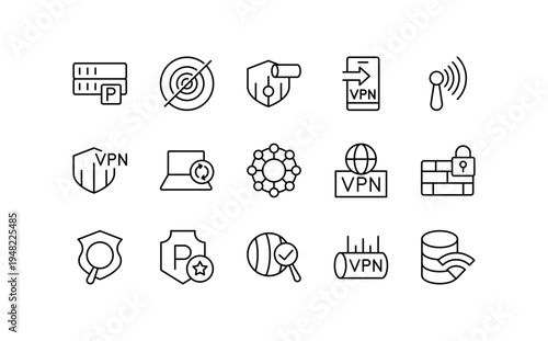 VPN thin line icon collection. Vector stroke