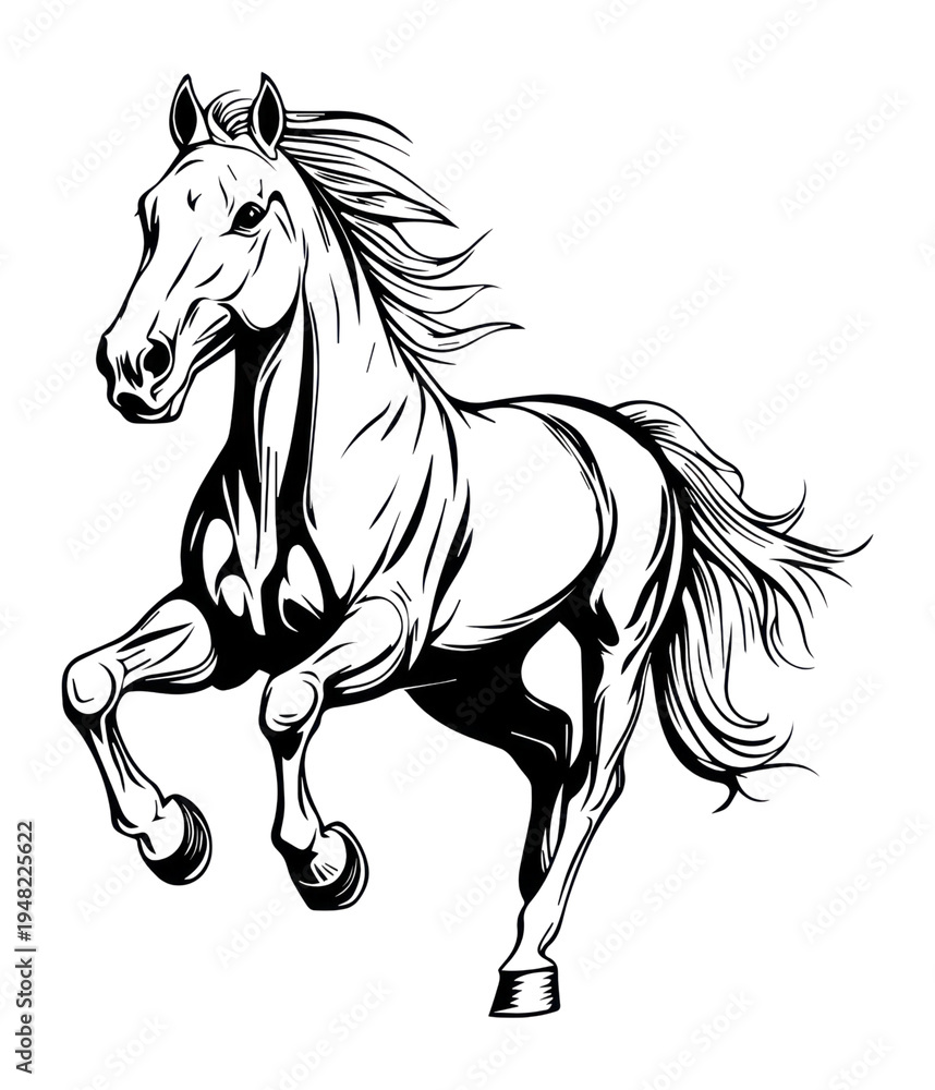 Naklejka premium PNG Simple horse running linear art illustration drawing.