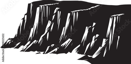 Dramatic black and white illustration of jagged mountain peaks and valleys Vector, illustration
