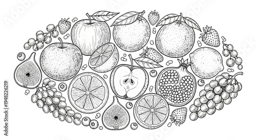 Hand Drawn Assortment Of Fresh Fruits Sketch