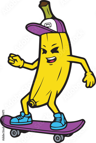 Skateboarding Banana Mascot Illustration - Edgy Street Style Fruit Character