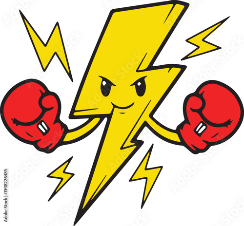 Boxing Lightning Bolt Mascot Illustration - Powerful Electric Bolt with Boxing Gloves
