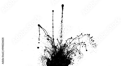 Black Ink Splatter Explosion on White Background