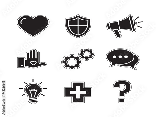 Friendly help support icons with accessible assistance silhouette designs