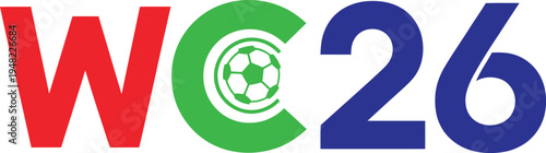 World soccer cup twenty six abbreviation logo with green ball icon vector template