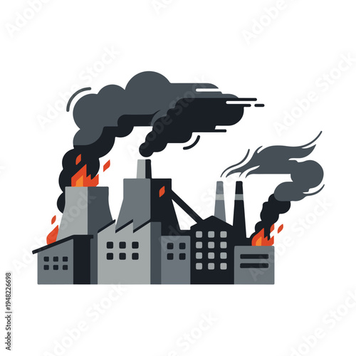 vector flat illustration of a power plant burning due to a missile attack 05