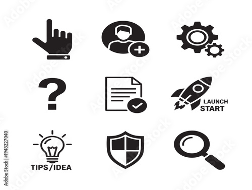 Creative onboarding UI icons with welcoming first time user silhouette designs