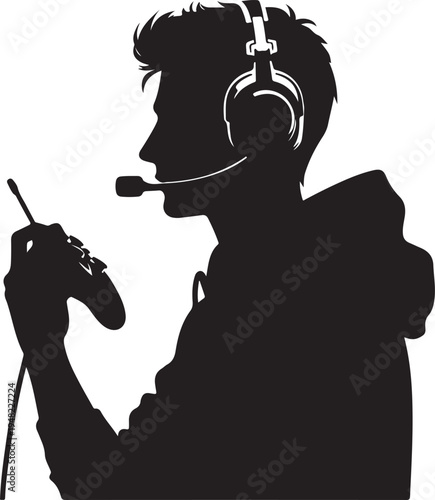 Gamer using headset and handheld controller for immersive gaming experience Vector, illustration