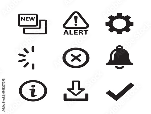 Sleek popup interface icons with dynamic notification silhouette designs