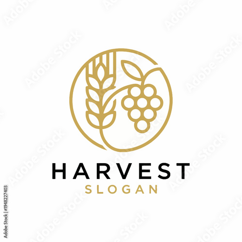 This logo features a minimalist design showcasing wheat and grapes, representing abundance and the beauty of nature in a modern and elegant way. Perfect for branding.