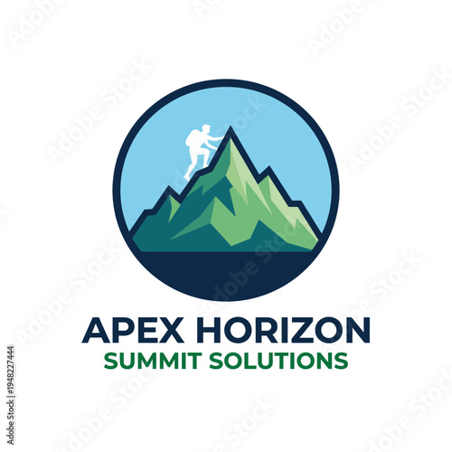 The logo showcases a silhouette of a mountain climber scaling a steep peak, representing challenges, achievement, and partnership in overcoming obstacles together.