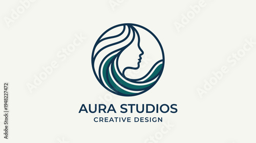 This elegant logo features a woman's face entwined with flowing hair, representing creativity and artistry, perfect for design studios looking to convey sophistication and style.