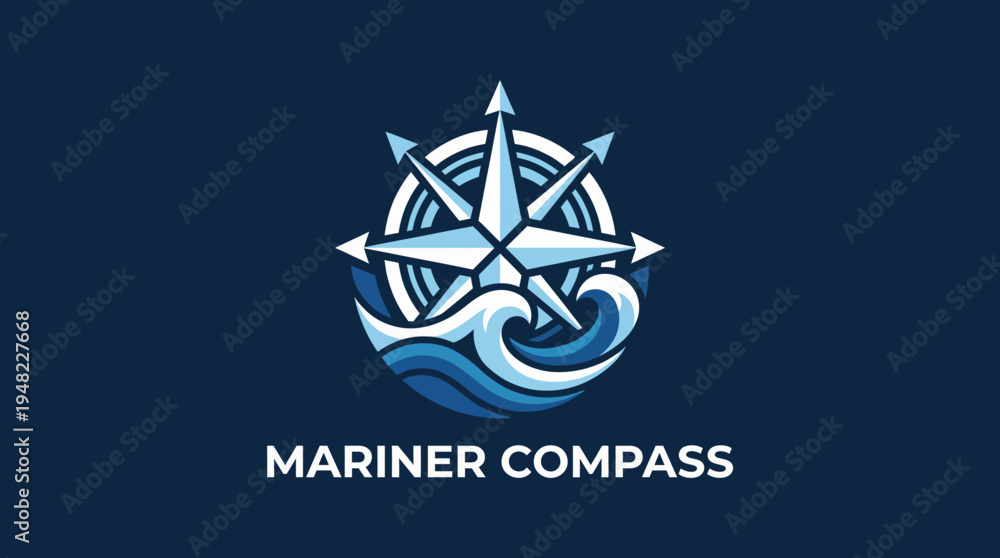 Obraz premium This nautical-themed logo features a compass surrounded by waves, symbolizing guidance and adventure, making it perfect for maritime businesses and navigation services.
