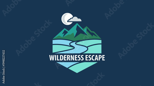 A gorgeous wilderness landscape featuring majestic mountains, a flowing river, and a serene moonlit sky, ideal for evoking adventure and peace in nature lovers.