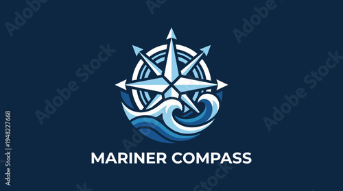 This nautical-themed logo features a compass surrounded by waves, symbolizing guidance and adventure, making it perfect for maritime businesses and navigation services.