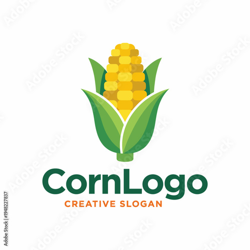 This vibrant corn logo features green leaves and yellow kernels, representing agriculture and freshness, ideal for farming, food production, or organic brands seeking visibility.