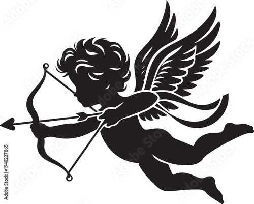 Cupid the winged cherub aiming a bow and arrow with concentration and grace Vector, illustration
