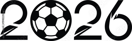 Stylized 2026 number with soccer ball replacing the zero, championship year