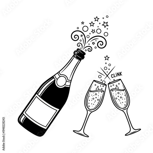 Celebratory champagne toast with sparkling bubbles and clinking glasses