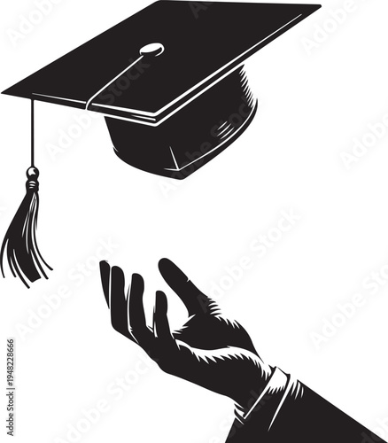 Graduation cap being handed over symbolizing academic achievement and success Vector, illustration