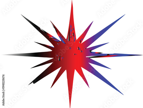 Abstract starburst design with vibrant red blue and black hues