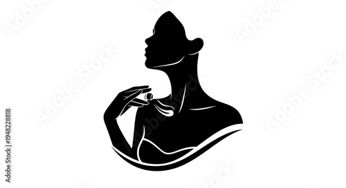 Black Silhouette of a Woman Applying Perfume