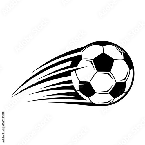 Dynamic soccer ball with motion blur effect in black and white illustration