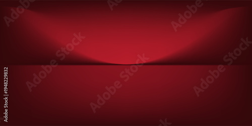 Red studio background. Abstract limbo podium studio room. Dark red gradient wall floor and spotlight scene. Showcase, promotion display. Vector stage mockup illustration