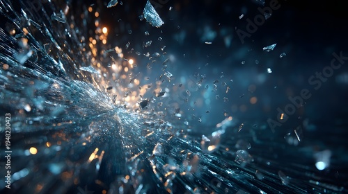 Shattered glass explodes with dynamic energy