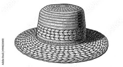 Vintage Straw Hat Illustration - Classic Headwear for Fashion Enthusiasts.