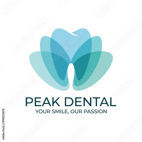 A sleek and modern dental logo showcasing a stylized tooth design with shades of blue, emphasizing professionalism and care in dental health services.