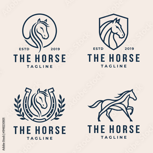 This collection showcases various elegant logo designs centered around horses, perfect for businesses in equine-related fields or equestrian branding projects.