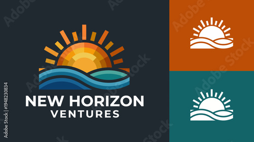 A captivating logo of a sunrise over waves, symbolizing new opportunities and ventures. Ideal for businesses focused on growth, positivity, and hope.